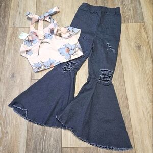 Peyton Bre Ruffle Halter Top Bell Bottom Matching Outfit Kids Girls Size 6